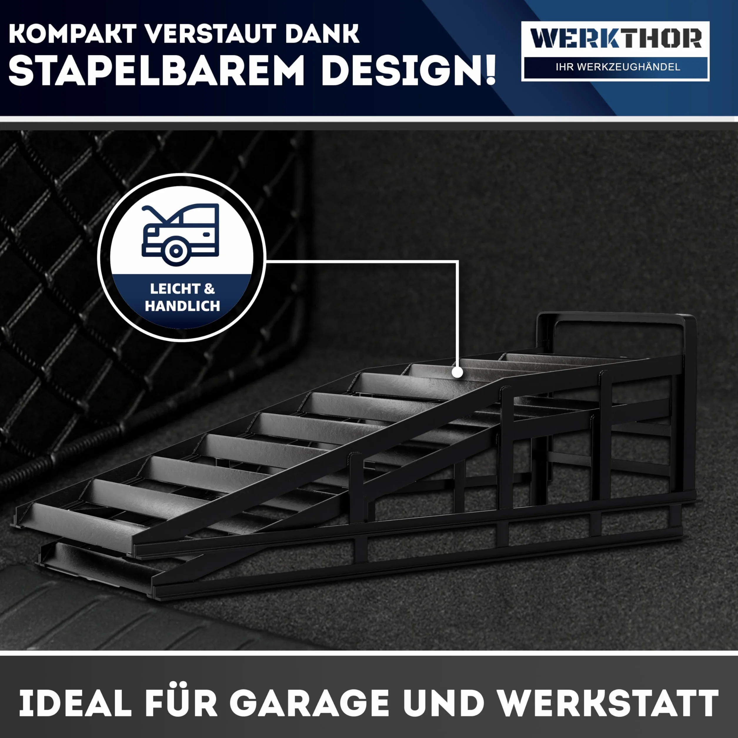 WERKTHOR Rampe Sollevamento Auto in Metallo [Set di 2] – Rampe per Auto Fino a <3t – Rampa Alta Resistenza per Ogni Superficie – Pedane Auto Robuste