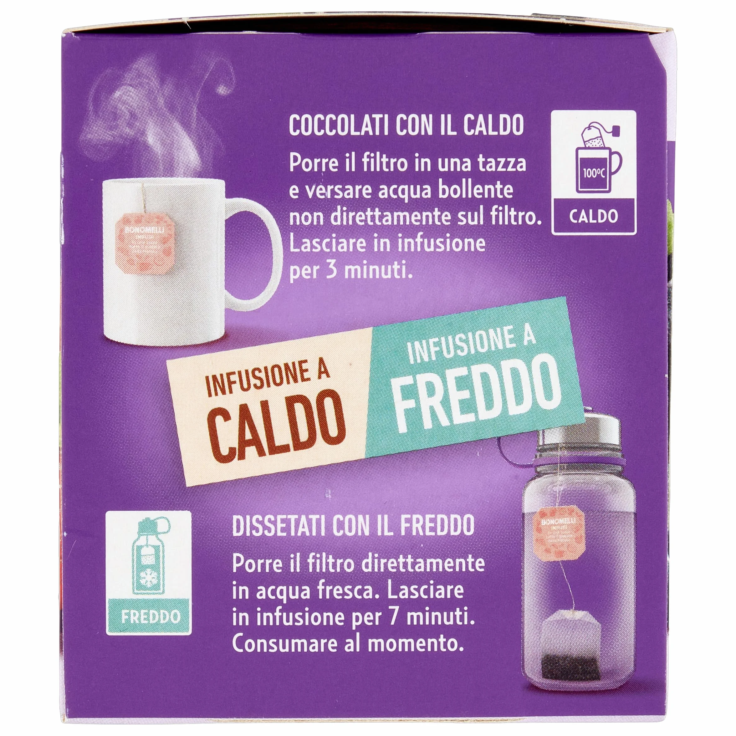 Bonomelli Infusi Fruttosi Uva Nera e Fragola, Confezione da 12 Filtri, 100% Naturali (24g)