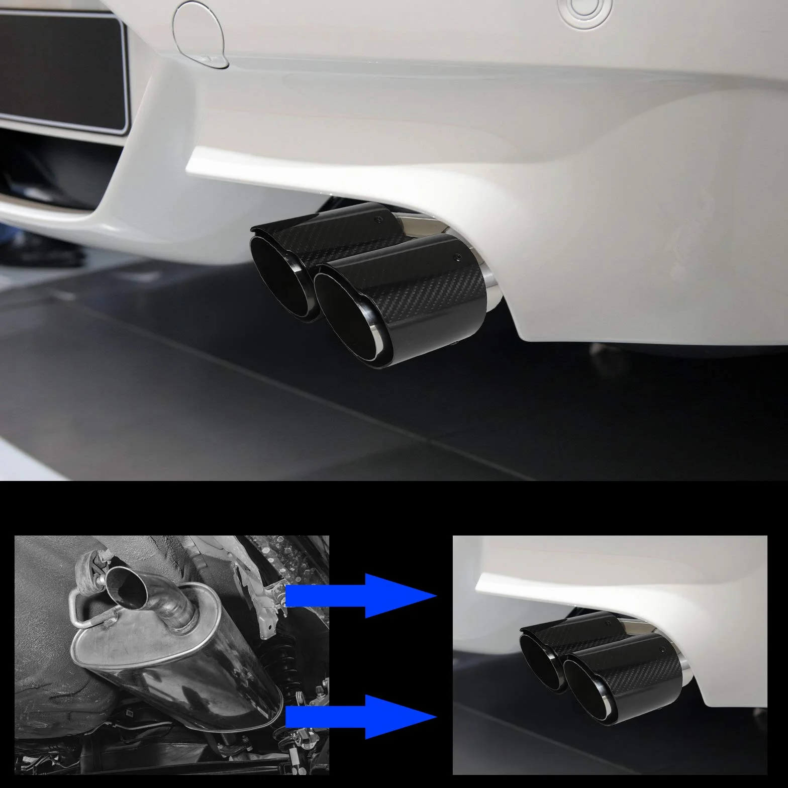 63MM Ingresso Doppia Terminale Scarico Auto Punta In Fibra Di Carbonio Per Tubo Di Scarico Auto Punta Posteriore Gola (Adatto Brillante)