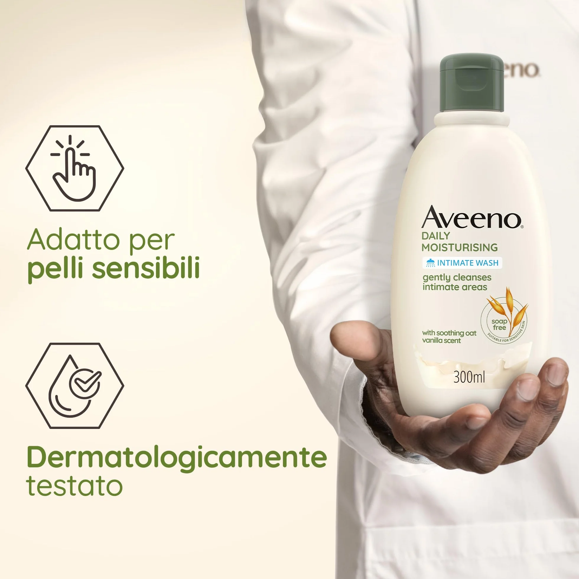 Aveeno Daily Moisturising Detergente Intimo Senza Sapone alla Vaniglia e Avena, 300 ml