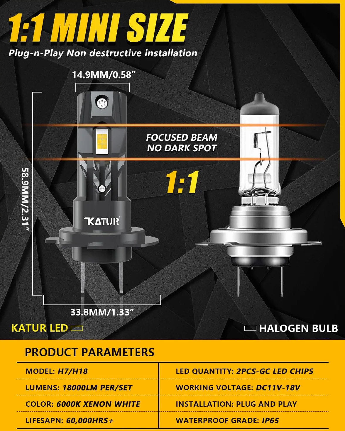 KATUR H7 LED Lampadine per Auto, Canbus 18000LM 6000K Bianco, Plug & Play, 2 Lampadine