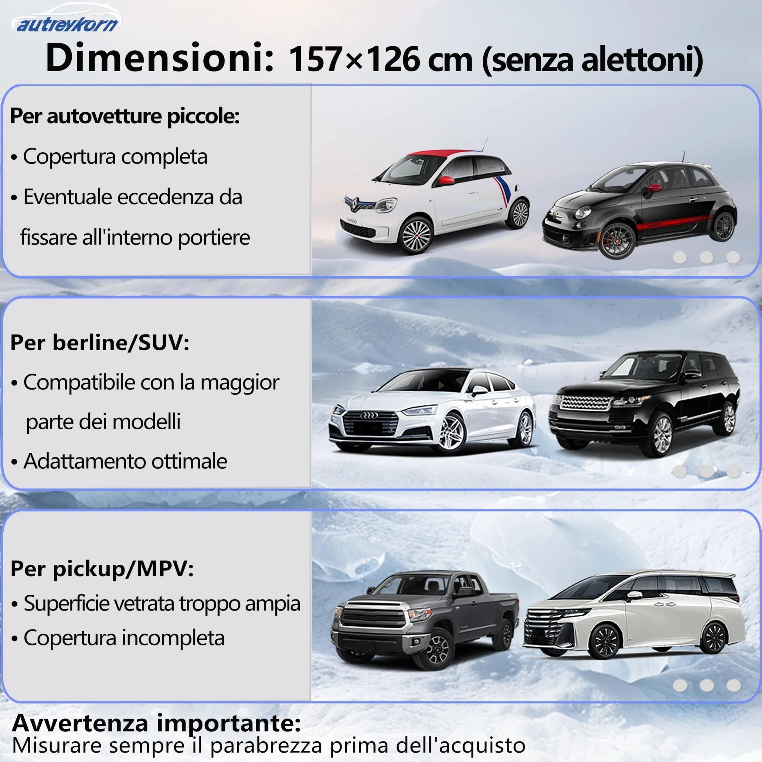 Parasole Auto Parabrezza Anti UV Antifurto 193x126 cm con 5 Magnetica e Borsa