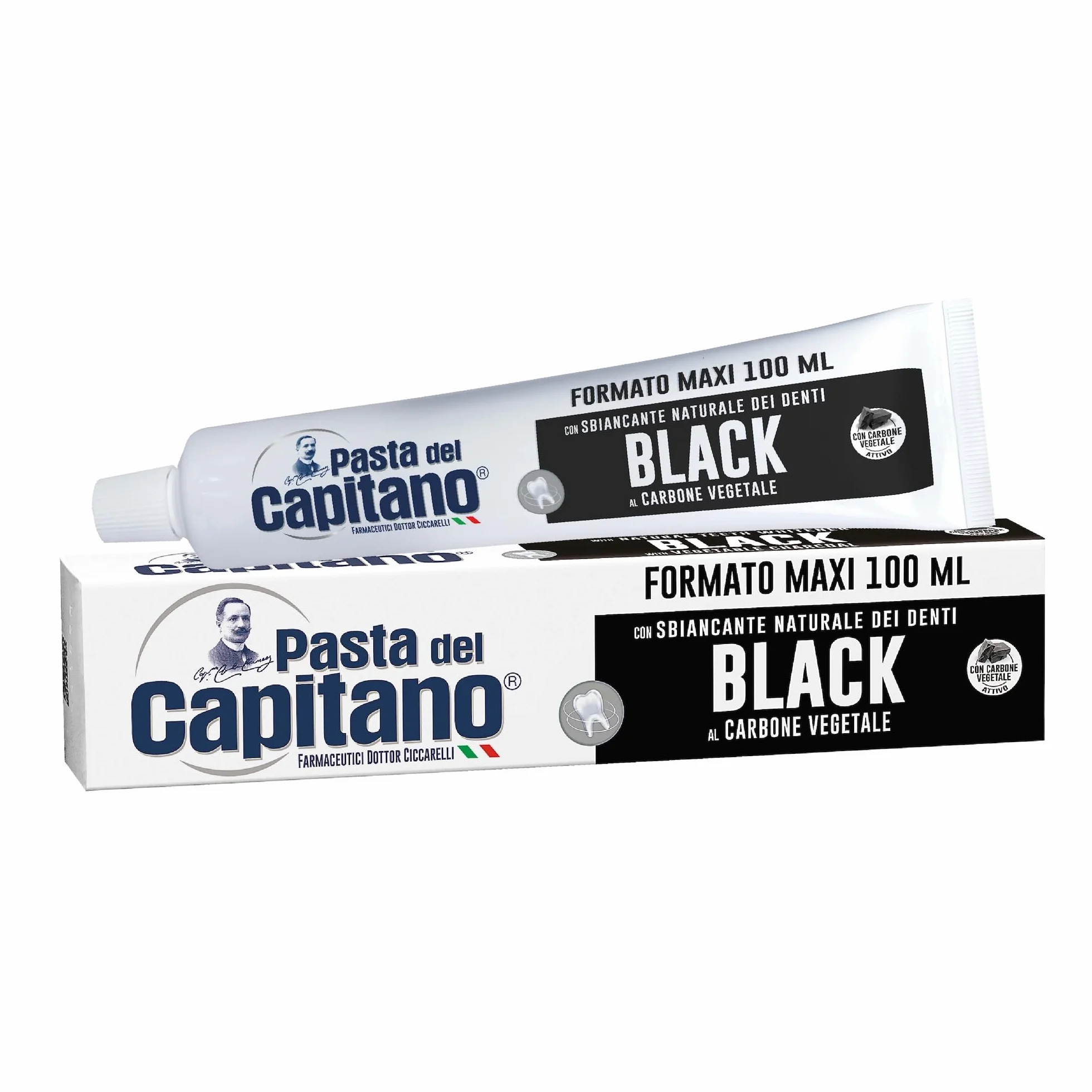 Pasta del Capitano Dentifricio Carbone Vegetale Attivo Bio Sbiancante Denti 100 ml Made in Italy