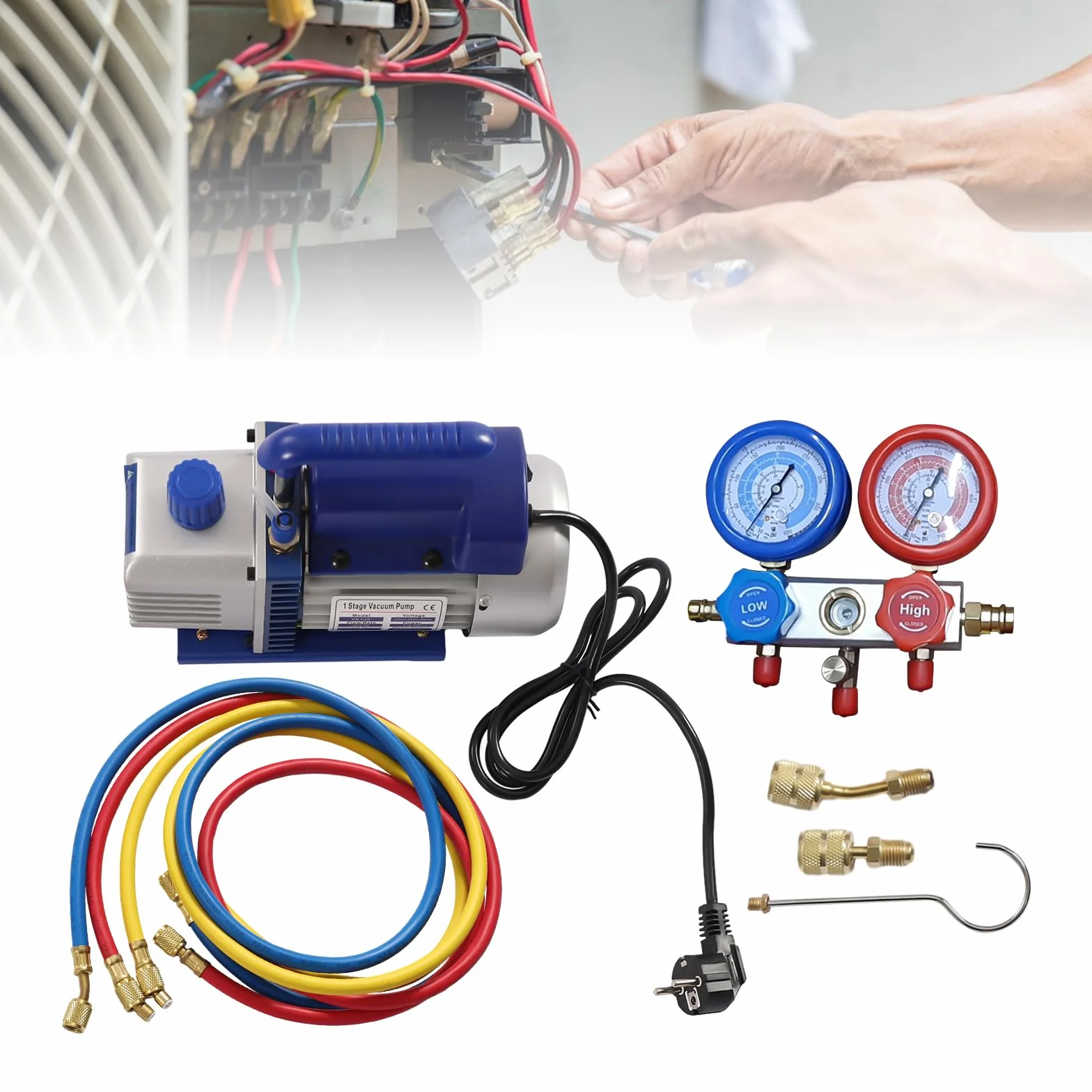 Pompa Vuoto Aria Condizionata 2.5CFM 1/4HP 60L/min 220V con Manometro Collettore per R134A R410A R32