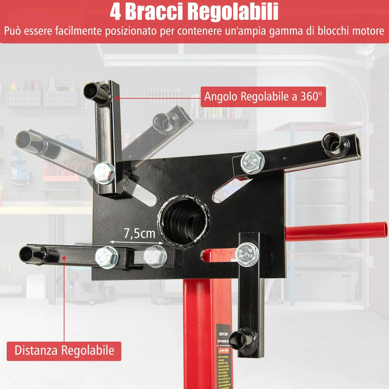 COSTWAY Cavalletto per Motore, Supporto Motore con Testa Rotante a 360°, 4 Bracci Regolabili, Ruote e Maniglia, capacità di carico 340 kg / 680 kg (Modello 680kg)