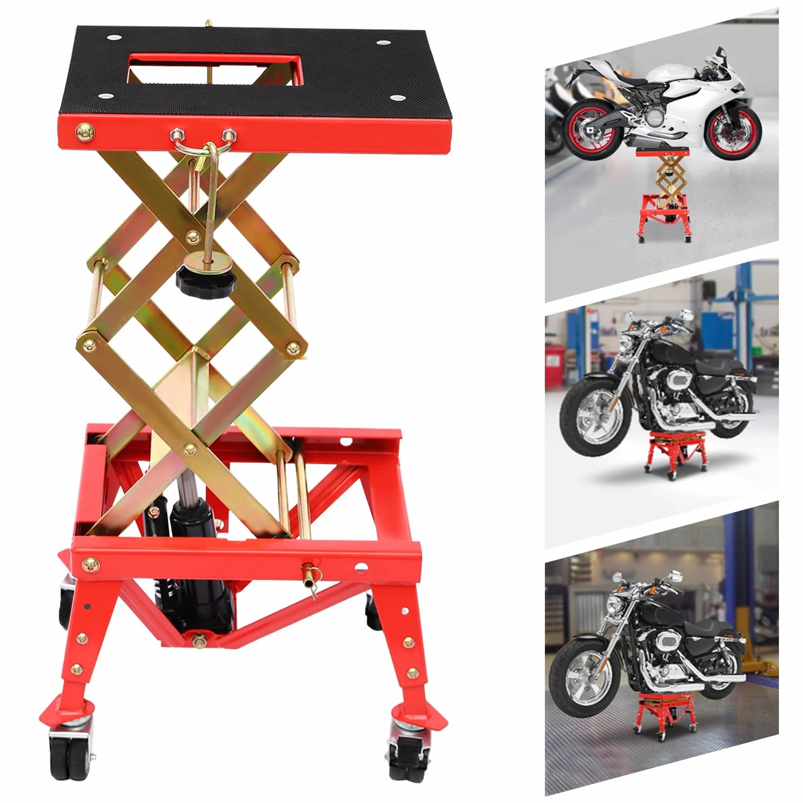 Sollevatore idraulico per moto, sollevatore a forbice, altezza regolabile, 305 – 800 mm, ruote fino a 160 kg, per officine, ATV Quads