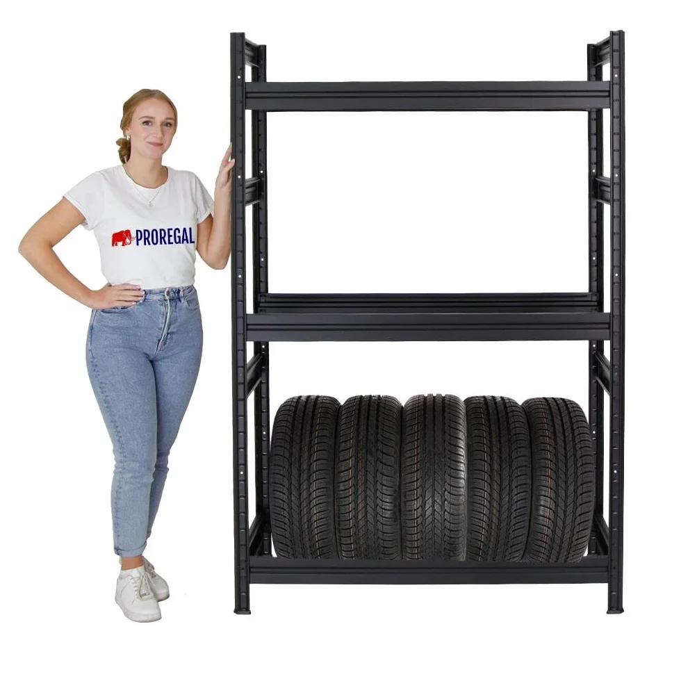 PROREGAL Scaffale porta pneumatici DINO 180x120x50cm 150kg portata 3 ripiani Nero