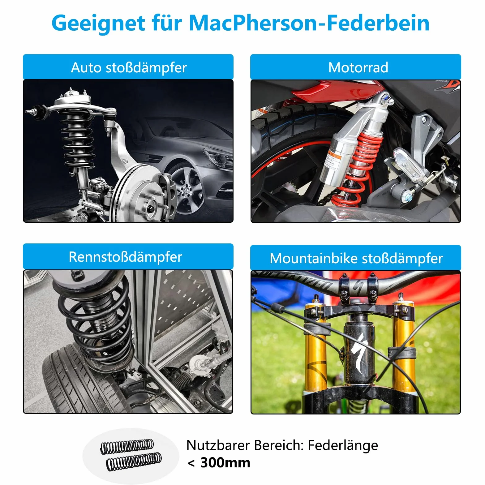 UISEBRT Set di tensionatori a molla, universale, per auto, fino a 1000 kg, sistema di sospensione per tuning, con scatola di plastica blu