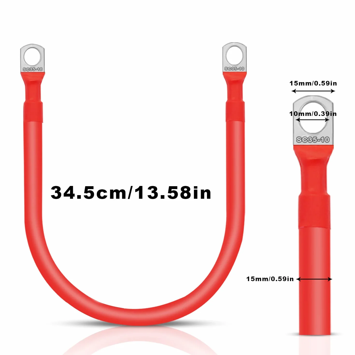 2 Pezzi 2AWG Cavo Batteria Kit,35mm² 34.5cm Cavi Inverter Batteria,Rosso e Nero Cavo Batteria con Occhielli,Cavo Cavi Rame Batteria Auto+1 Paio di Connettori di Batteria Terminali,per Energia Solare