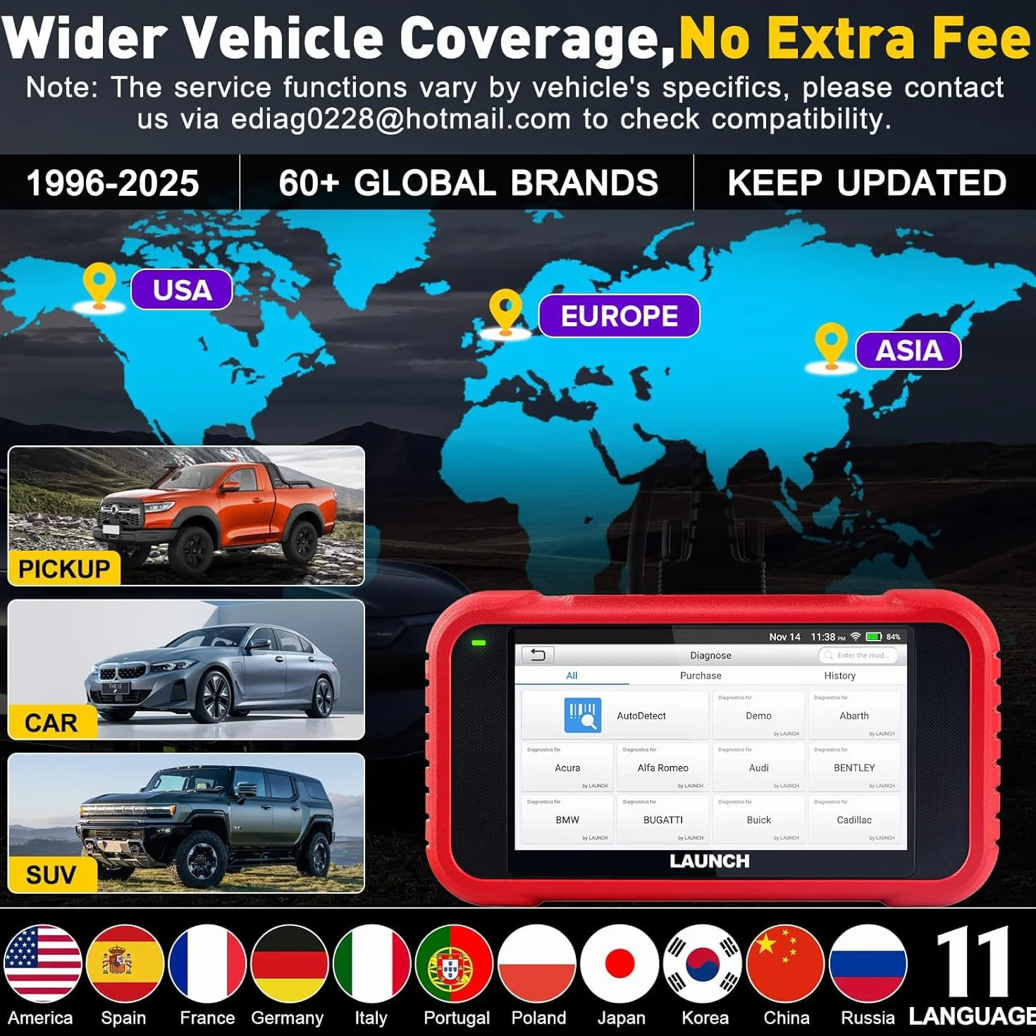 LAUNCH CRP123E V3.0 OBD2 Diagnosi Auto Professionale Italiano Sistema Motore ABS SRS Trasmissione Reset Olio EPB FAP SAS CANFD DOIP