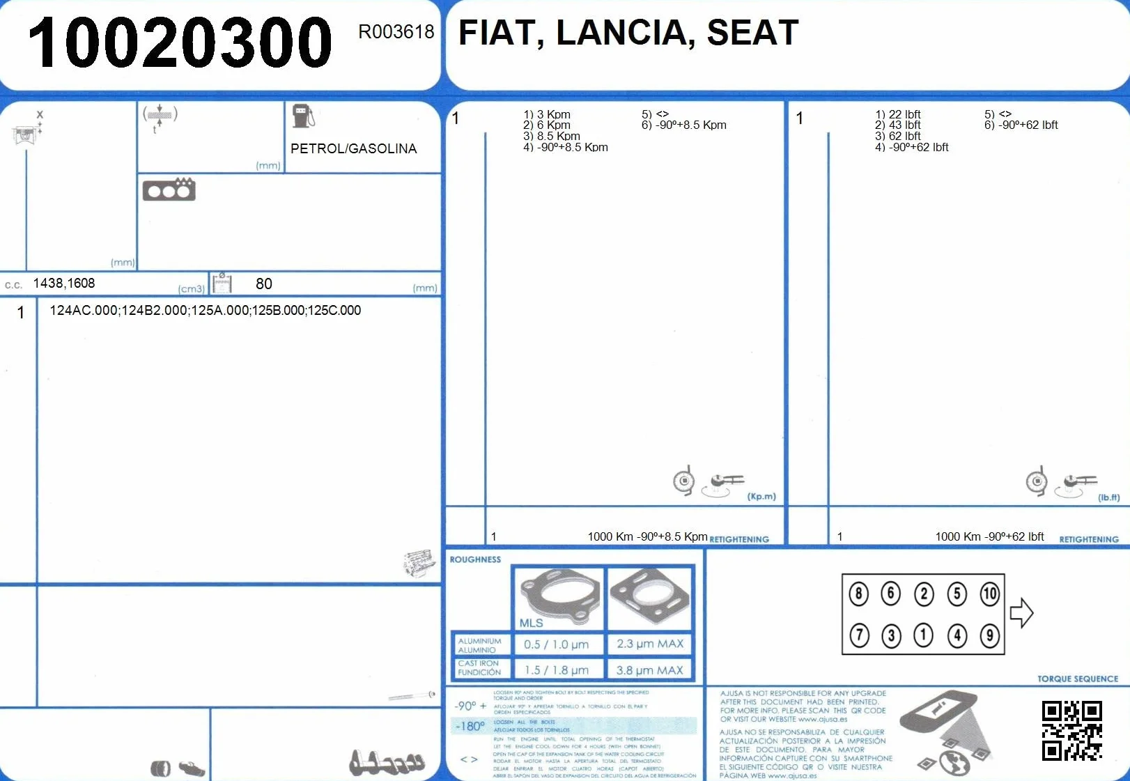 Ajusa 52012300 Kit Guarnizioni, Testata