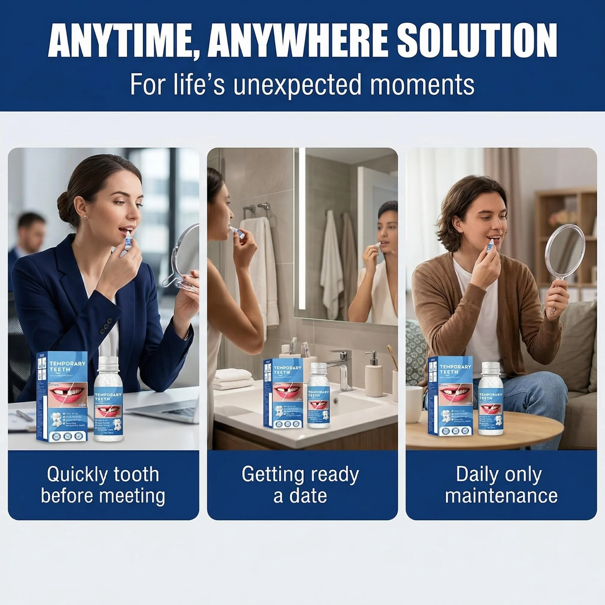 Kit di Riempimento Temporaneo Dente 30g, Cemento per Denti Finti Modellabili, Resina per Dente Rotto Mancante