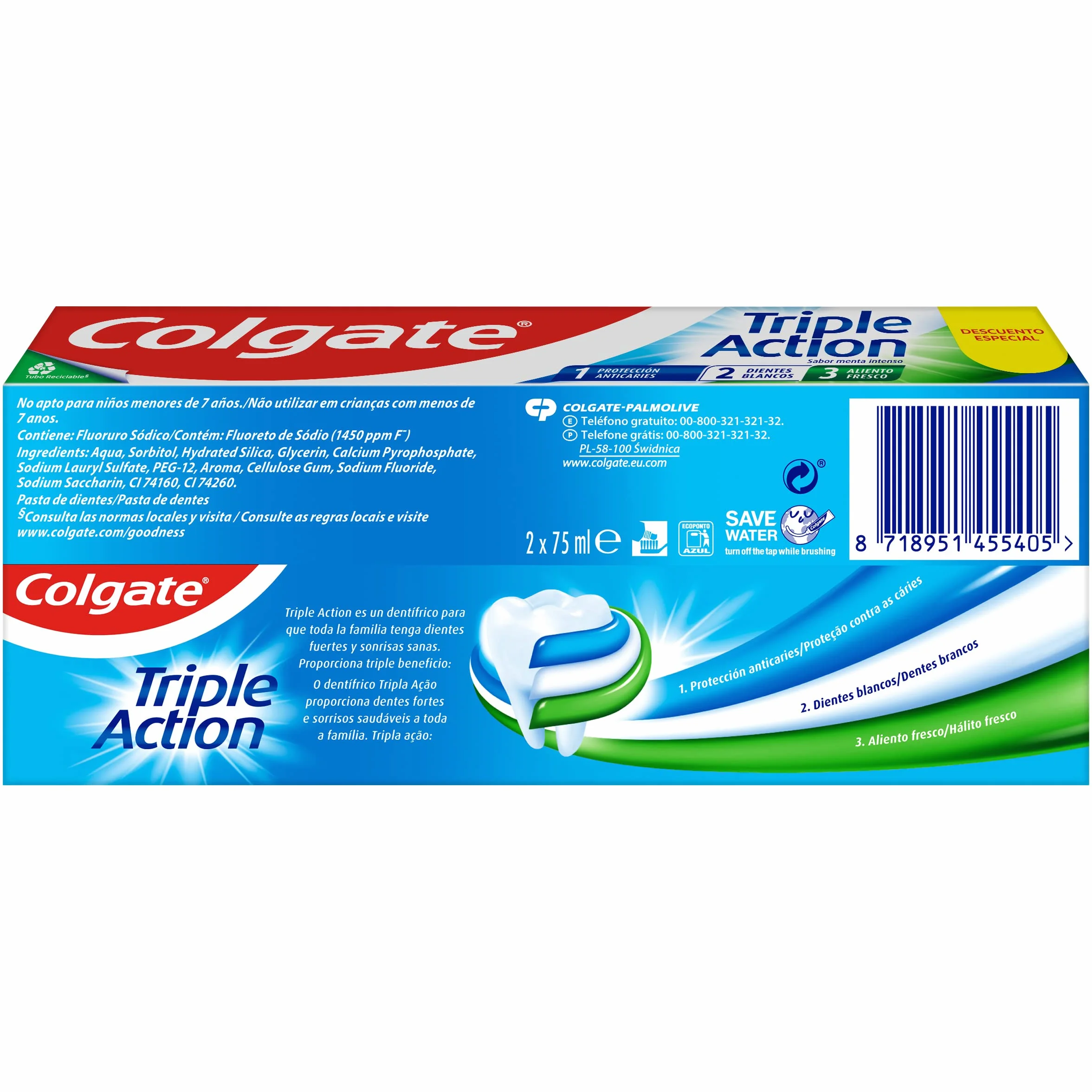 Colgate Triple Action Dentifricio Original Mint 2 x 75 ml