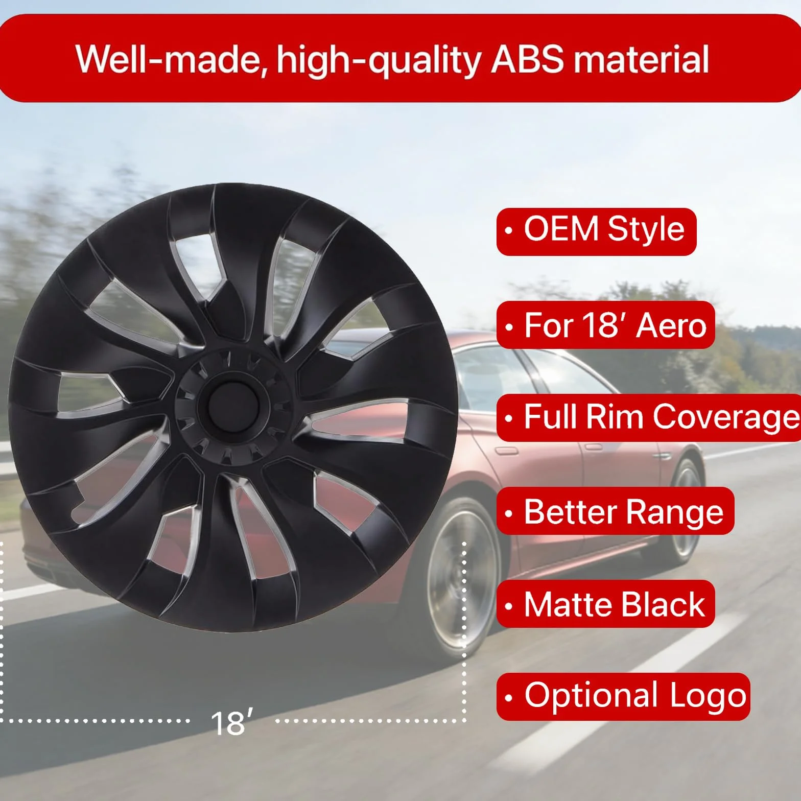 KAVANIC Tesla Model 3 Copriruota 18 Pollici Nero Opaco Supporto Logo Miglioramento Gamma 4 Pezzi Uberturbine Stile 2017-2023
