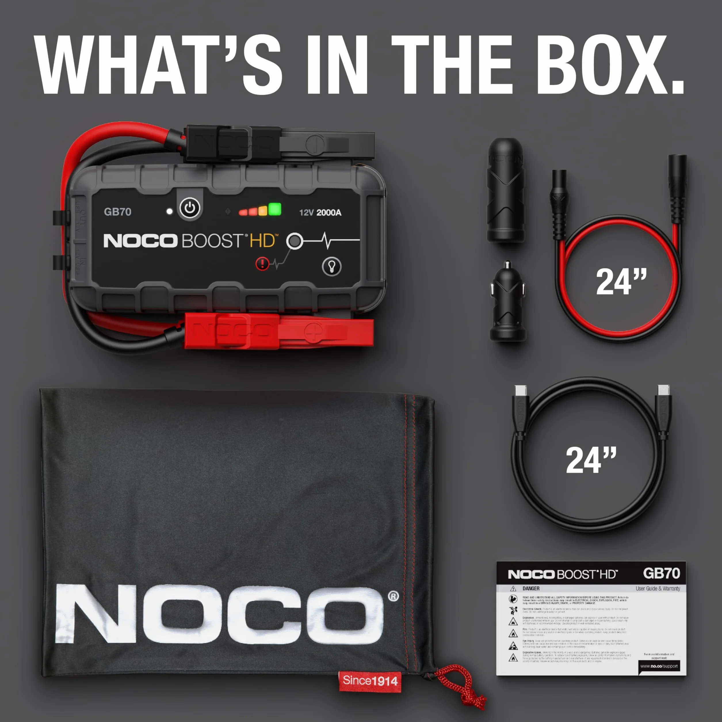 NOCO Boost GB70: Avviatore di Emergenza UltraSafe 2000A – Booster Batteria al Litio 12V, Caricabatteria Portatile Power Bank e Cavi Avviamento – Per Motori Benzina fino a 8.0L e Diesel fino a 6.0L
