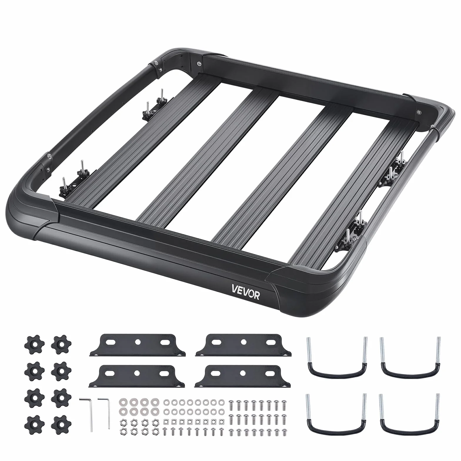 VEVOR Portapacchi da Tetto, Portabagagli Durevole da Tetto per Auto con Capacità 68 kg, Recinzione, Acciaio Legato Antiruggine, Carenatura Antivento, per Auto SUV 1216 x 1020 x 142 mm