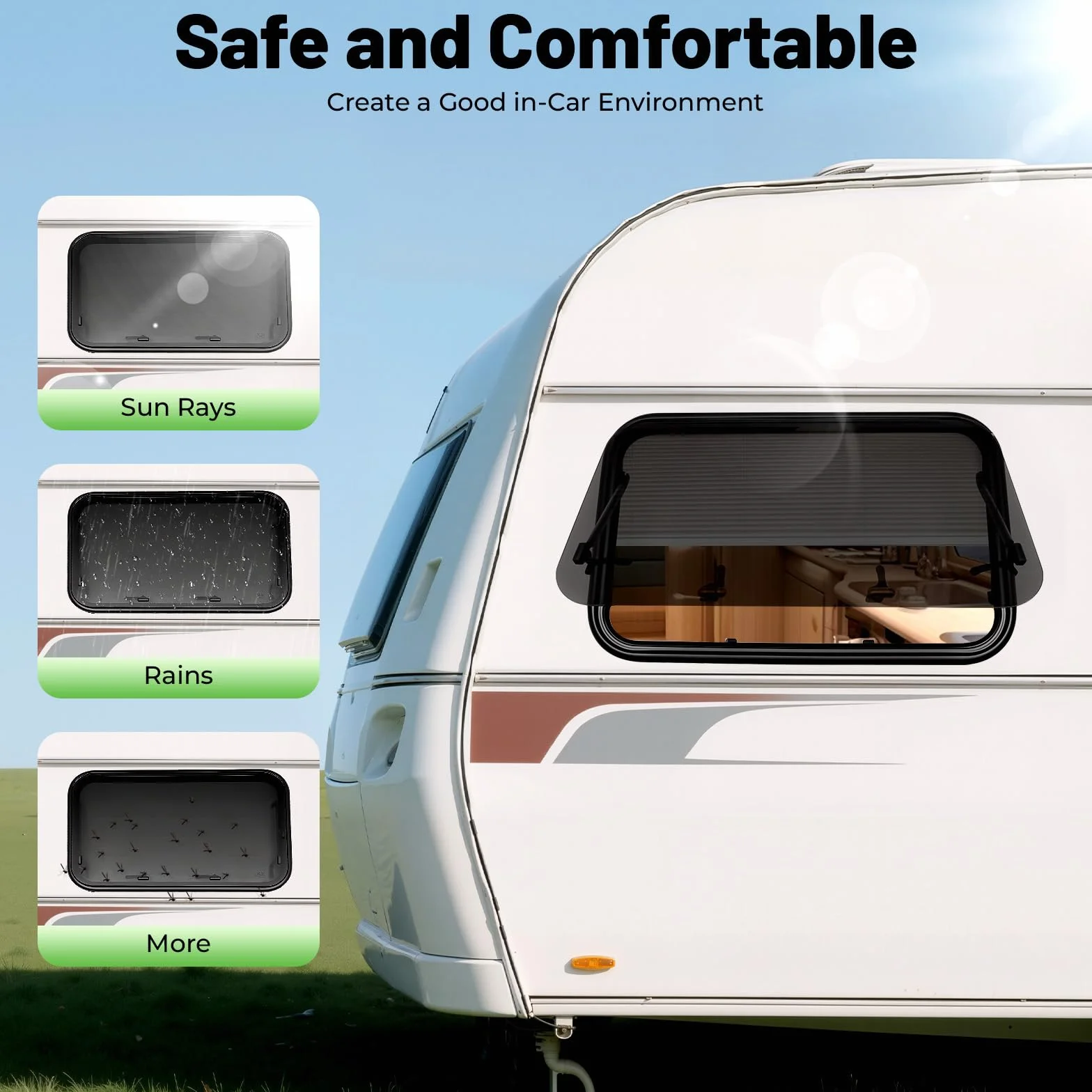 Finestra di visualizzazione 900 x 550 mm per camper con persiana, finestra per camper con rete anti-zanzara, finestra laterale per camper, finestra esterna a spinta per camper