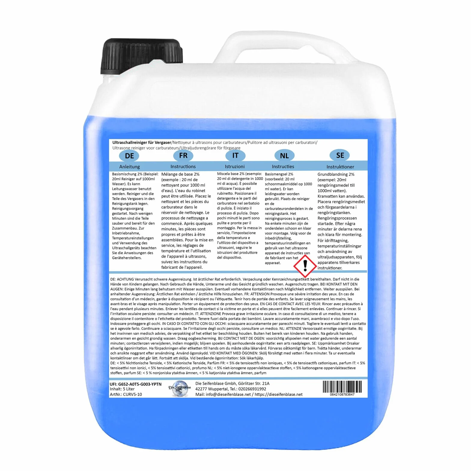 Cleanerist | Detergente ultrasuoni 5L – Concentrato per officina, carburatori, motori, freni, alberi, pompe, iniettori – per la pulizia auto contro sporco, olio e grasso