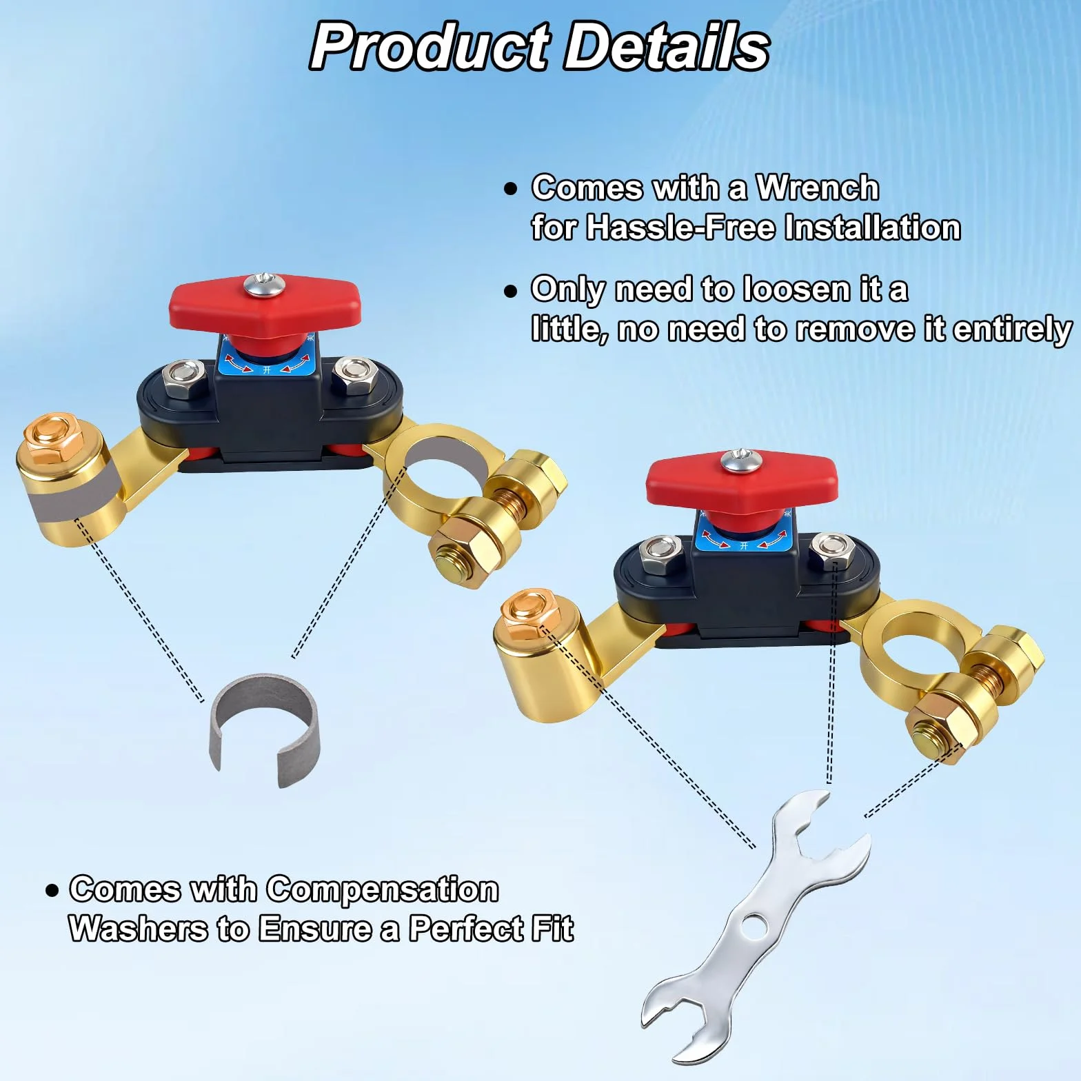 Interruttore di scollegamento della batteria per auto ad alta resistenza, interruttore di interruzione della batteria da 12 V a 24 V con struttura in rame puro, interruttore di interruzione