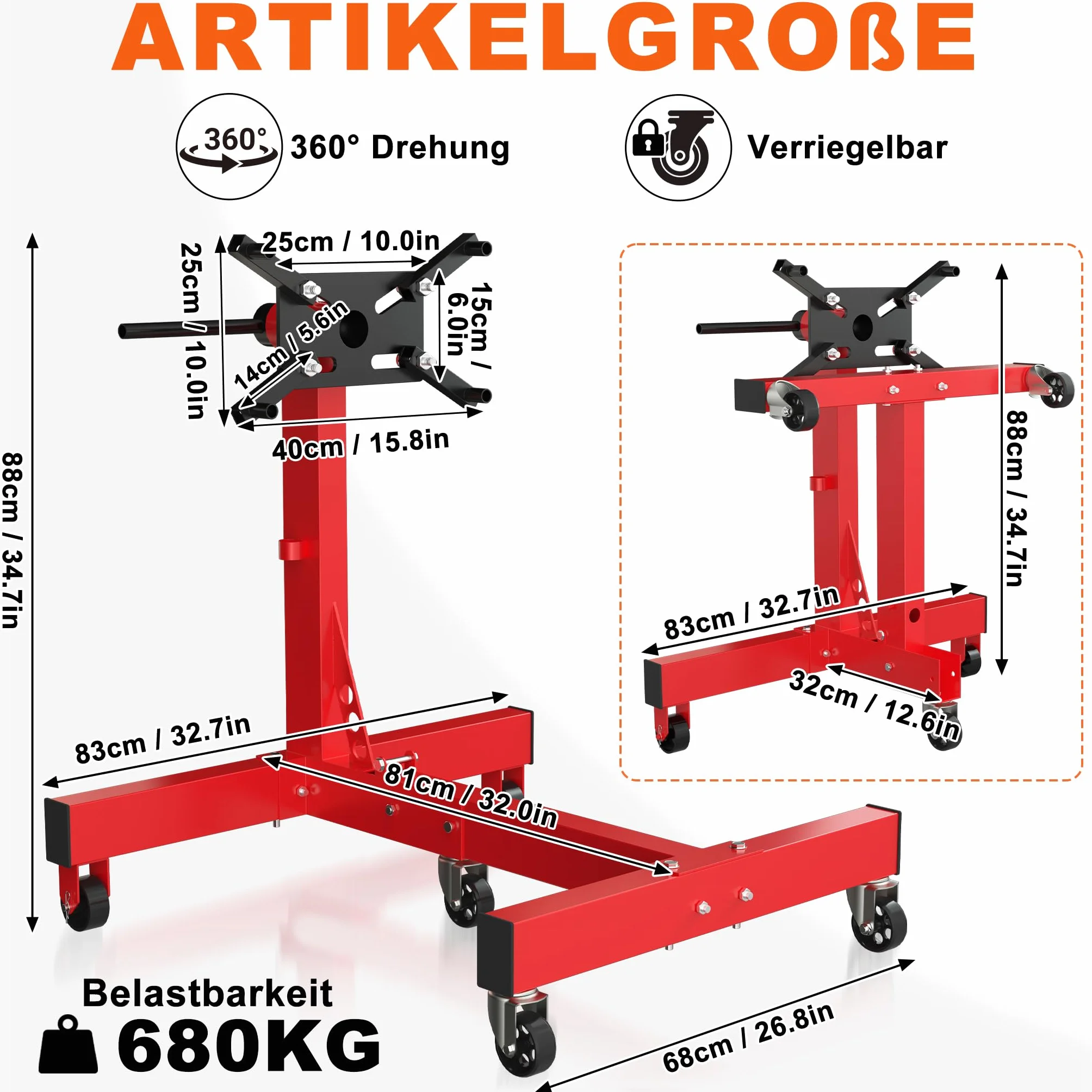 Froadp Supporto per motore e sollevatore idraulico, portata fino a 680 kg, rotazione a 360° con braccio di supporto, sollevatore idraulico stabile per cambio, supporto per cambio con ruote, supporto