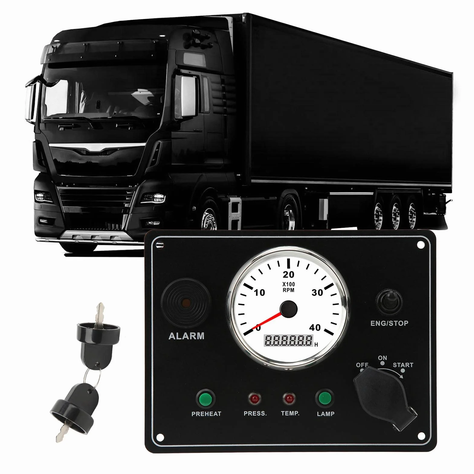 Quadro Strumenti per Barca Impermeabile IP67 con Contagiri - Multifunzione - 4000 Giri/min - Arresto Motori Accensione ON OFF - Allarme Temperatura acqua. (12V)