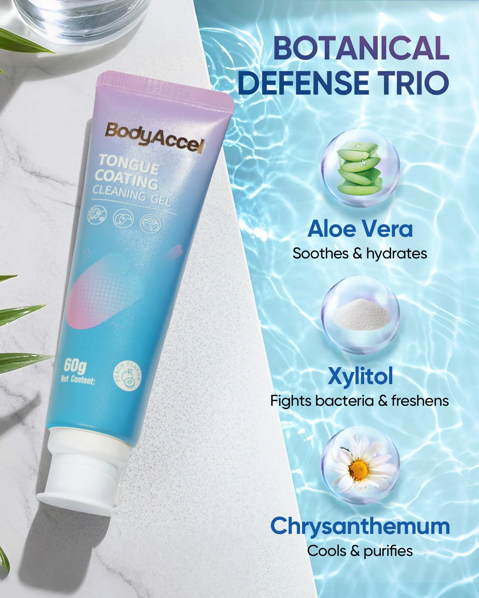 BodyAccel Gel pulisci lingua con spazzola lingua, kit igiene orale alito fresco