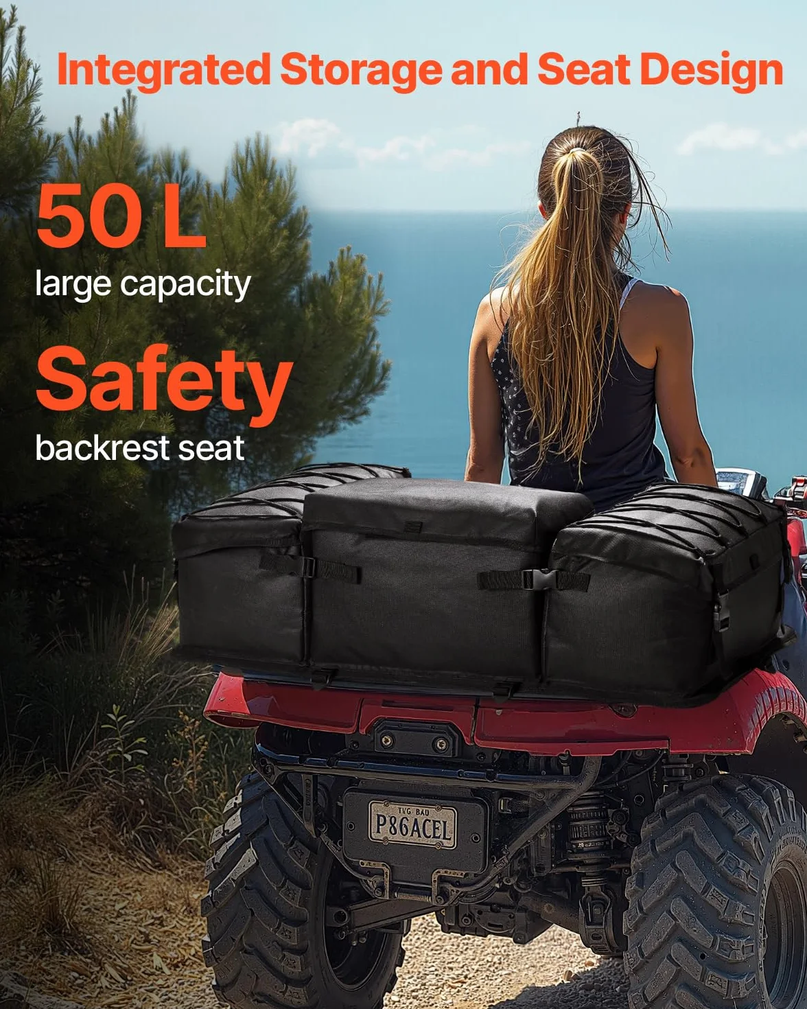 VEVOR Borsa Portaoggetti Posteriore ATV 50 L Tessuto Oxford 600D con Cuscino in Spugna e Portabottiglie