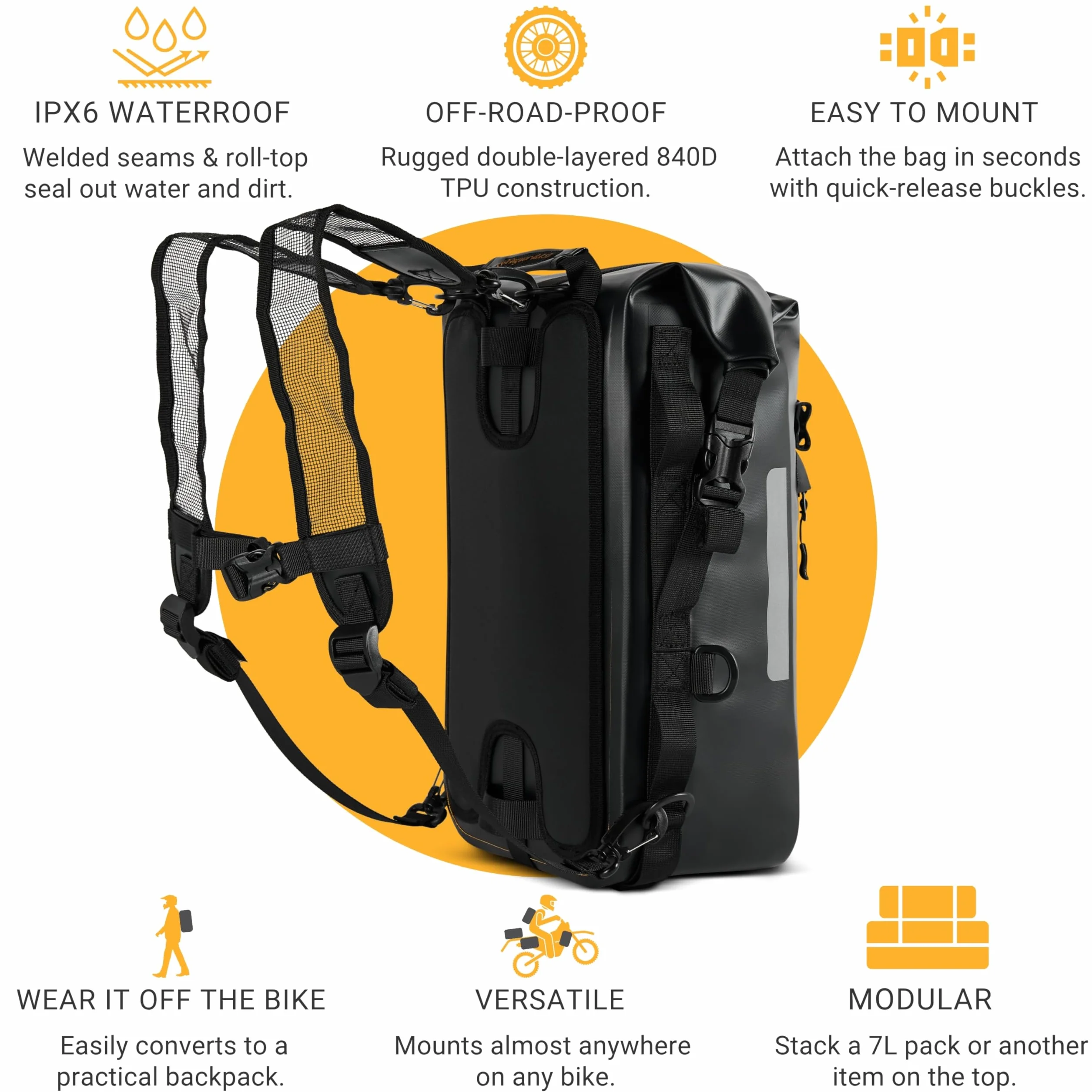 Odinsberg Borsa Impermeabile Moto 15L | Borsa Posteriore Sella Laterale Paramotore | Drybag Rullo Portapacchi Enduro Bici