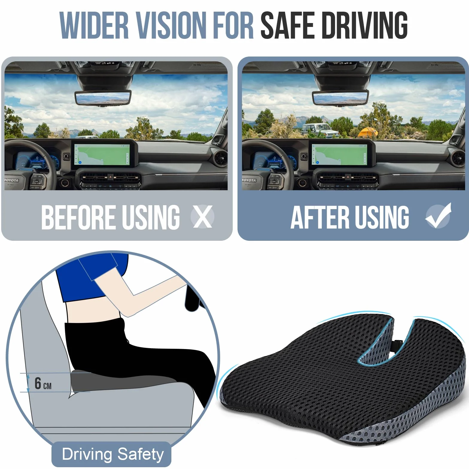 Memory Foam Cuscino Sedile Auto Guidatore Postura Adulti Accessori Viaggio Universali