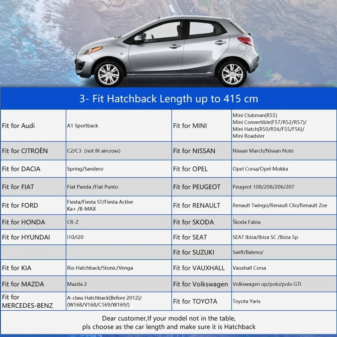 Telo Copriauto da Esterno Gunhyi, Telo Auto Impermeabile e Traspirante Resistente Graffi Pioggia, Anti-Vento e Antipolvere per Fiat Panda Fiat 500 Ypsilon Yaris VW Polo Swift 208 (Fino a 415 Cm) 2M