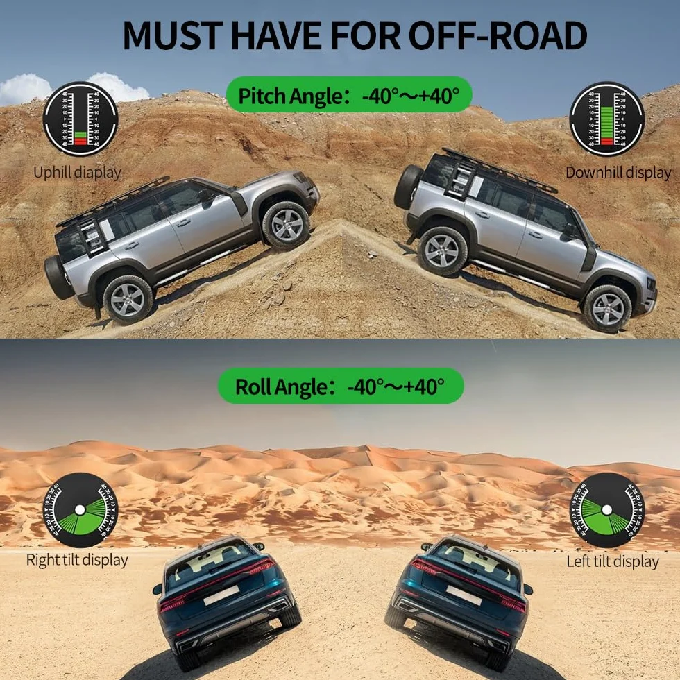 OBEST Inclinometro 4x4, head up display auto digitale Tachimetro GPS con Altimetro Compass Theodolite, per Auto Moto 4x4 Fuoristrada, Ricordo di guida lungo Allarme di sovravelocità