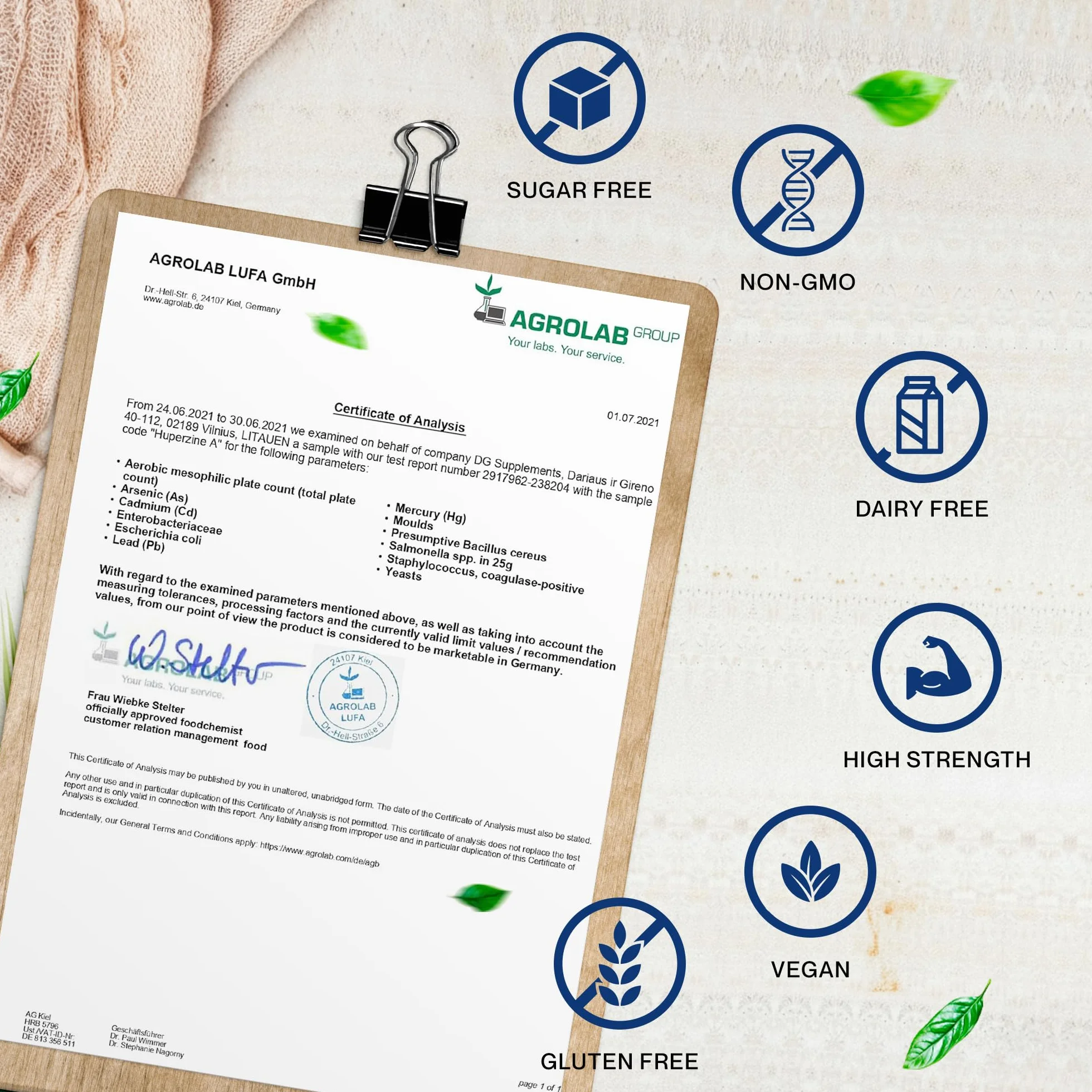 Huperzine A 225mcg 120 Vegan Capsules, Certificato di analisi AGROLAB Germania, senza glutine, senza OGM