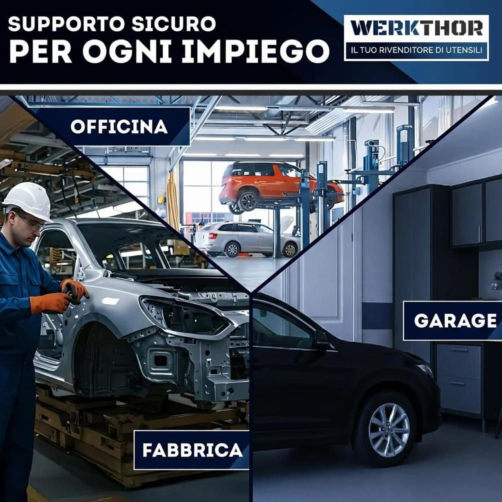 WERKTHOR Ponte motore 500 kg massiccio per auto Traversa parafango regolabile 150 cm Supporto motore 2 catene piedi 360° Ruota motore protezione parafango nero