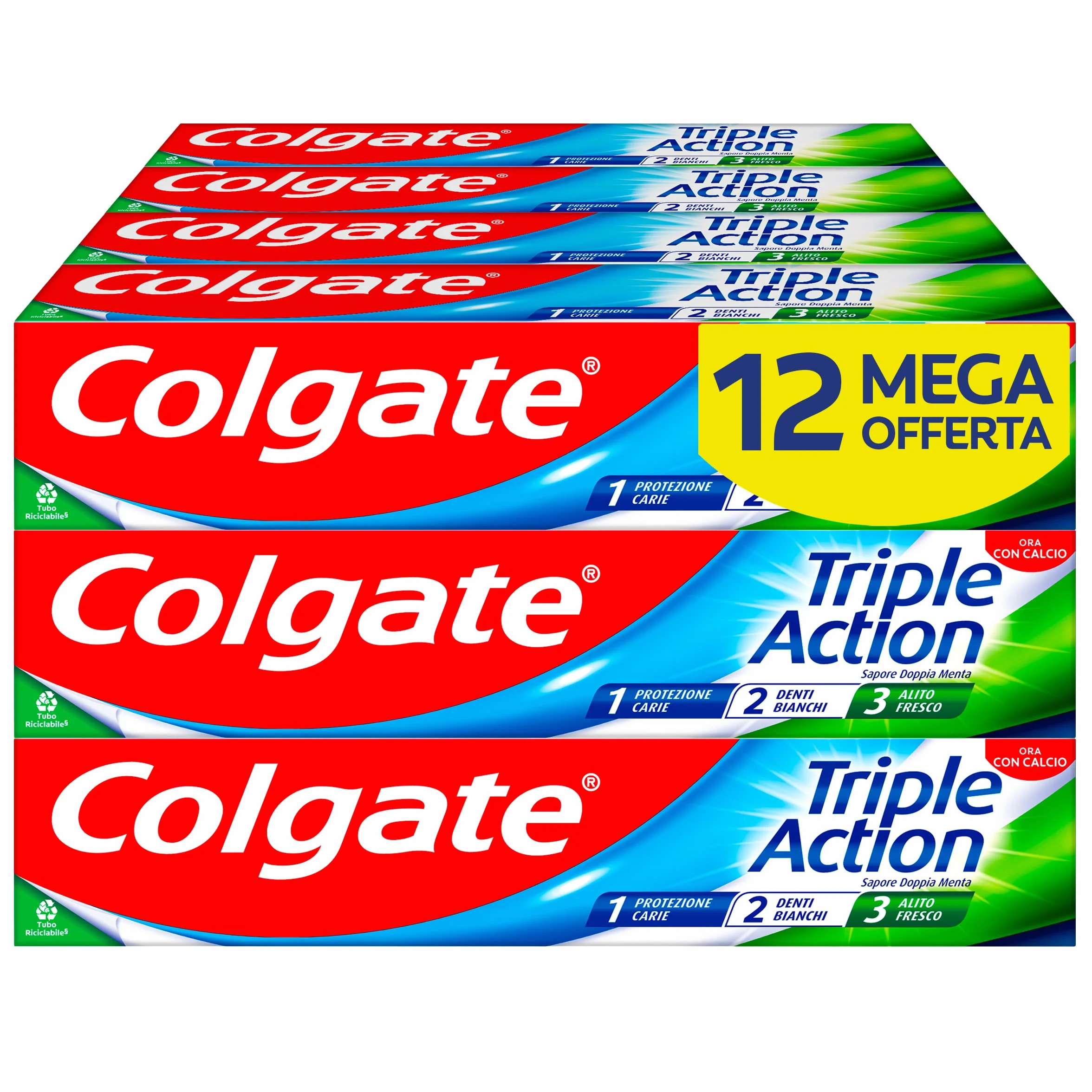 Colgate Dentifricio Triple Action 12x75ml Protezione Carie Denti Bianchi Alito Fresco