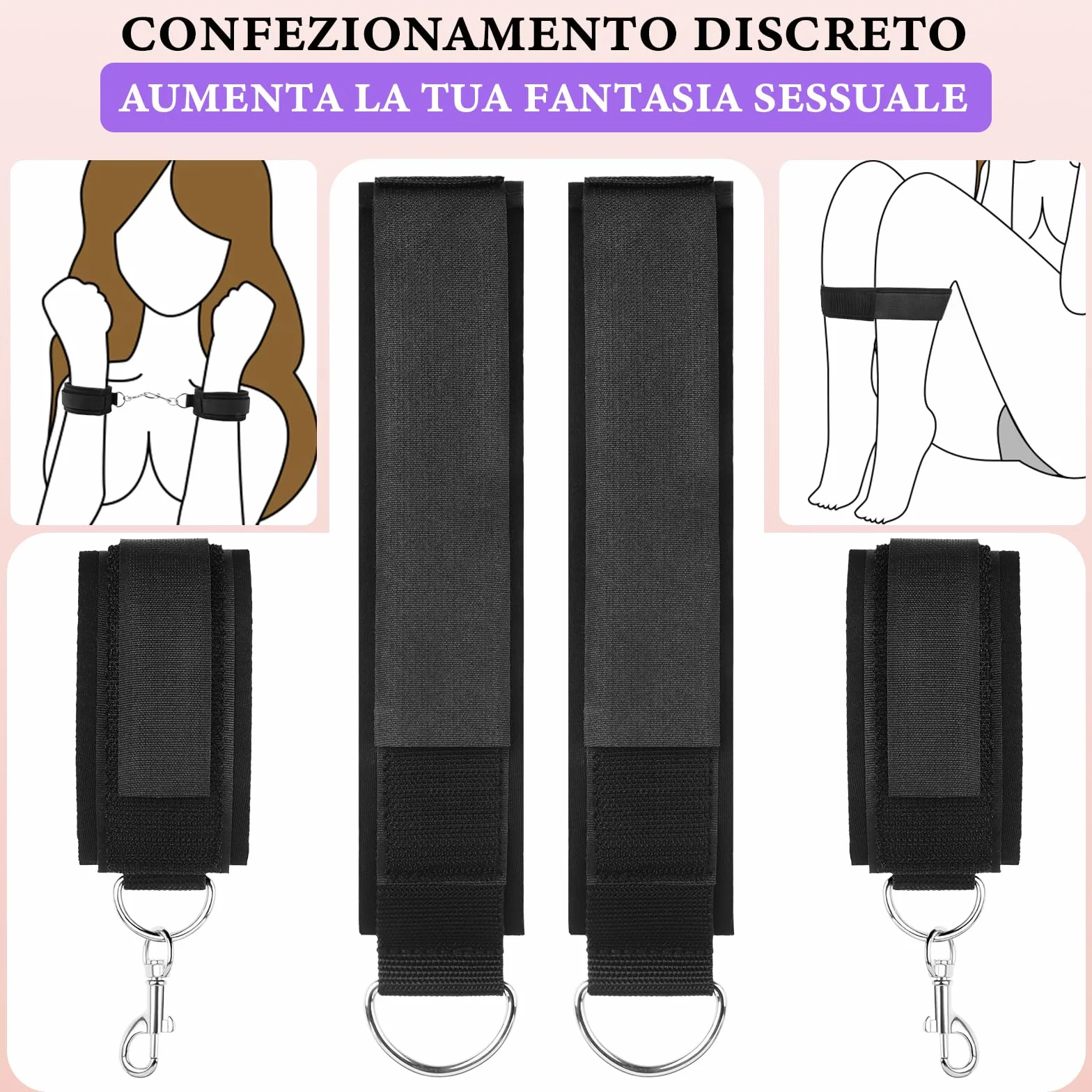 Manette per Coppia Set di Restrizioni Bondage - Giocattoli Sessuali con Cinghie Regolabili per Gambe, Polsini e Cosce BDSM