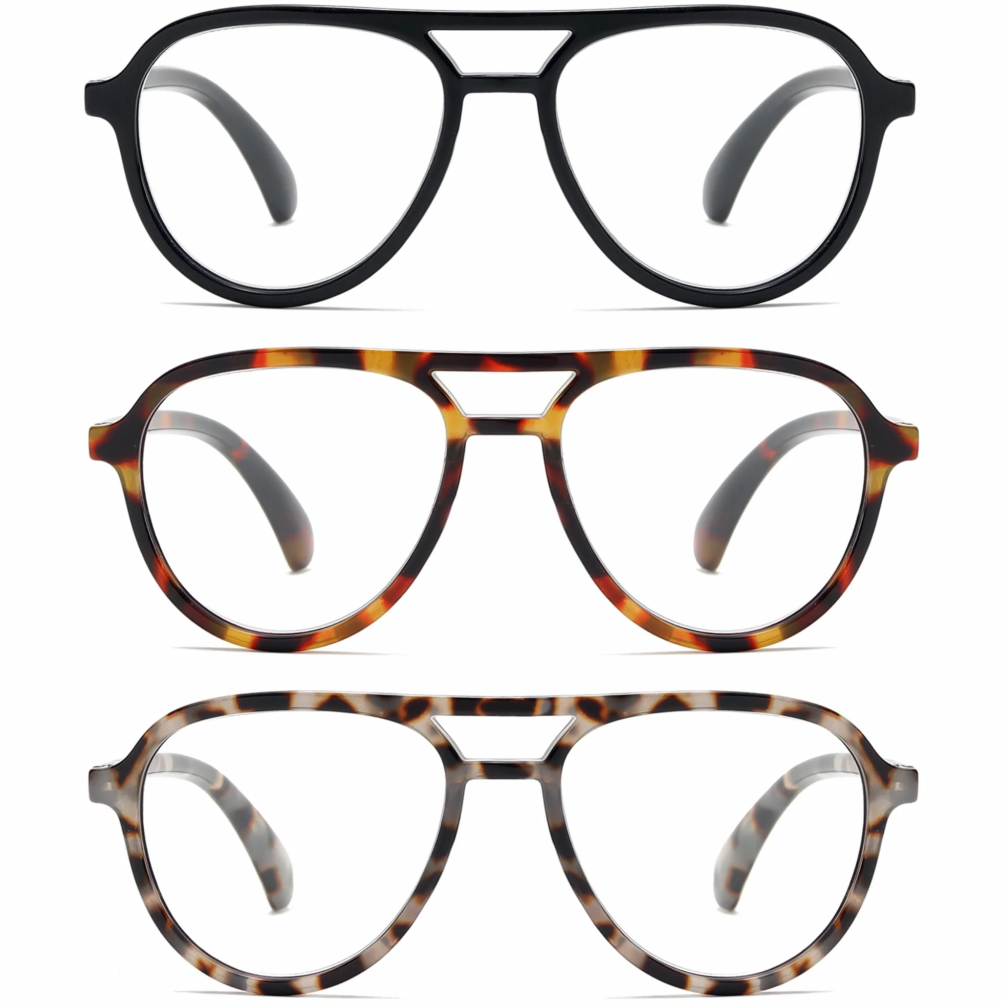 Occhiali da Lettura Anti-Luce Blu Set 3 Paia Nero Tartaruga Grigia Marrone Panno Pulitore
