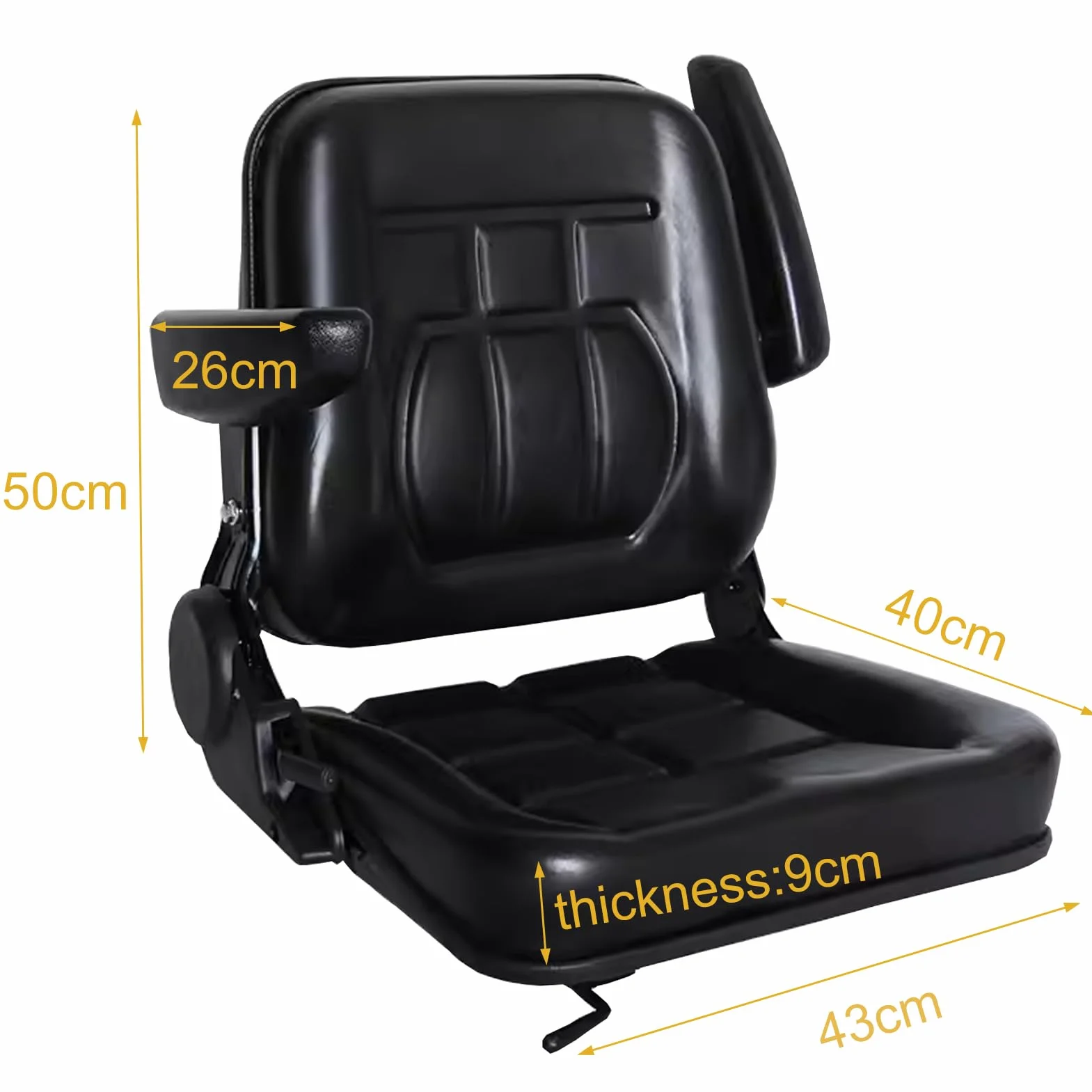 Universale Sedile Trattore, Nero Sedile Carrello Elevatore con Schienale Regolabile, Impermeabile Sedile Muletto con Binari Orizzontalmente y Braccioli, per Carrelli Levatori Escavatori