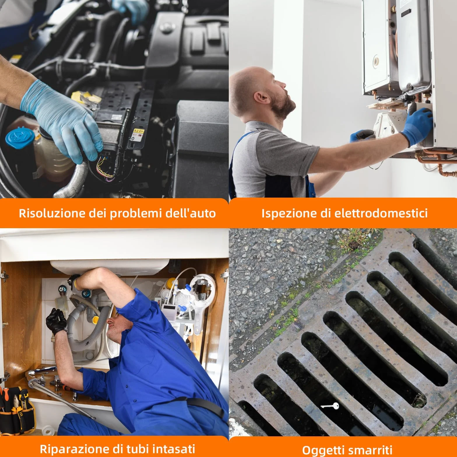 Endoscopio Industriale 1920P HD Telecamera Ispezione Tubi 4,3" Schermo IP67 Sonda 8 LED 5M