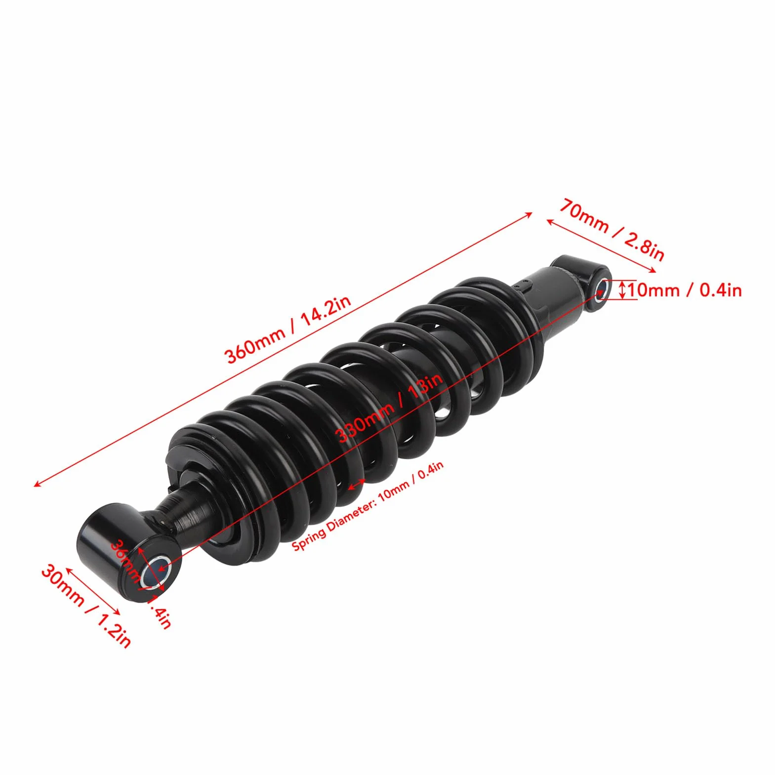 Ammortizzatore per Moto da 330 Mm, Ammortizzatore a Molla in Lega di Alluminio con Design Antiruggine da 10 Mm di Diametro, per Scooter ATV Dirt Bike Go Kart