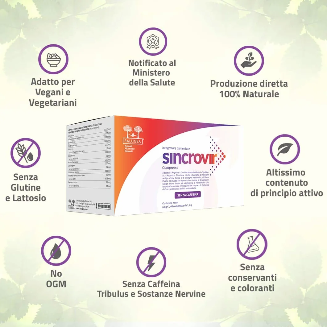 SINCROVIR Salugea Integratore sessuale uomo per erezione, libido, performance, 40 compresse