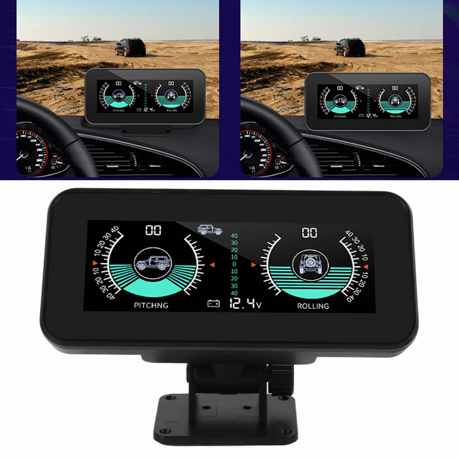 AMONIDA Inclinometro Digitale per Auto DC11.5V-30V Universale HUD Alta Risoluzione Nero