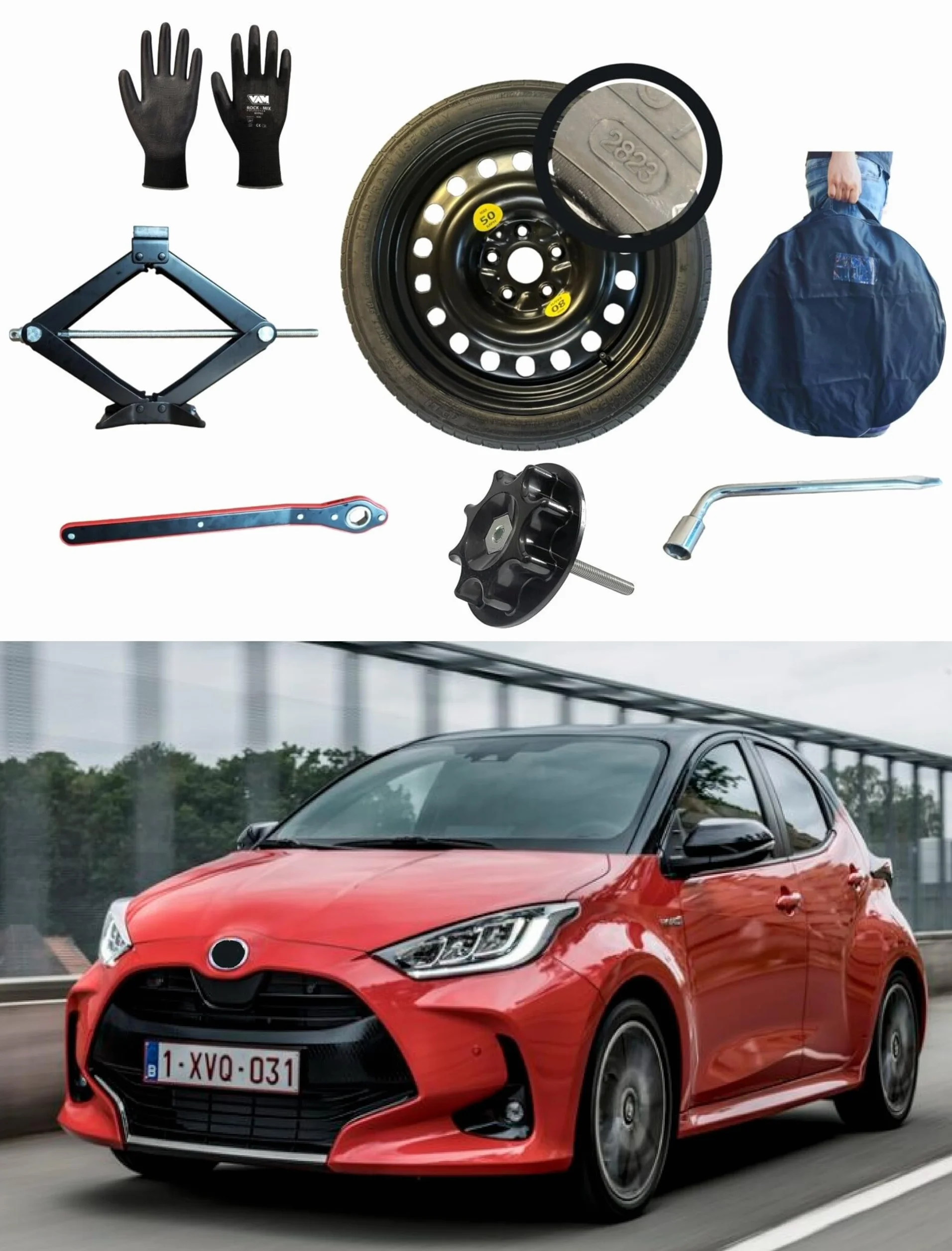 17" Ruotino di Scorta Kit per Toyota Yaris 5 fori 2020 con Cric