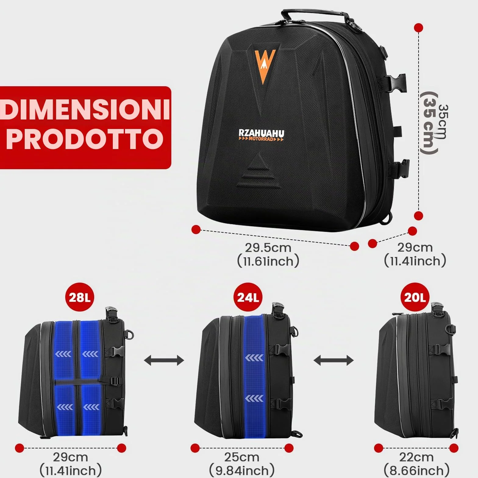 UBORSE Borsa Posteriore Moto Impermeabile 20L-28L Espandibile Nero