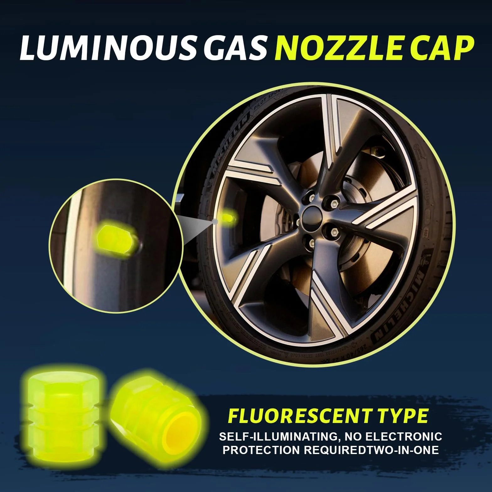 Cappucci Valvole Luminosi Auto, 12 Tappi Ruote Auto Luminosi, Tappi Valvola Fluorescente, Tappi Luminosi per RuoteAuto, TappiLuminosi RuoteAuto, Accessorio Universale perAuto Moto Bici (Giallo)