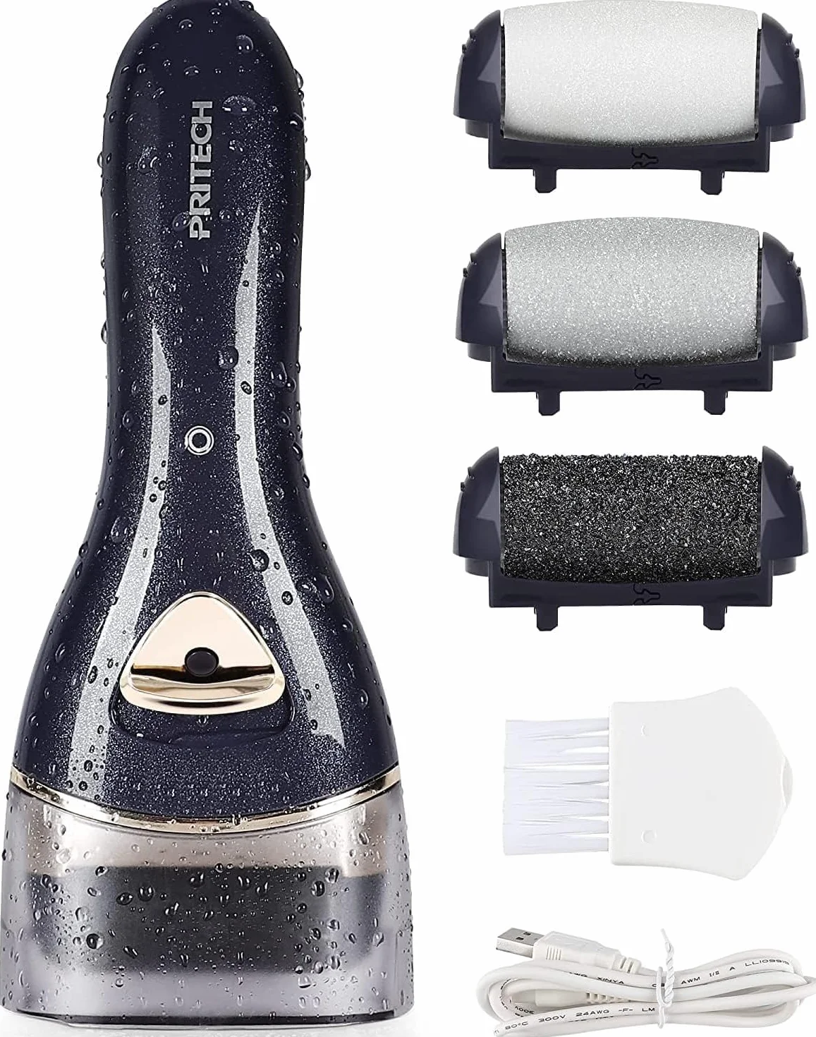 PRITECH Râpe Pieds Électrique Professionnelle Ricaricable IPX6 Imperméable avec 3 Rouleaux