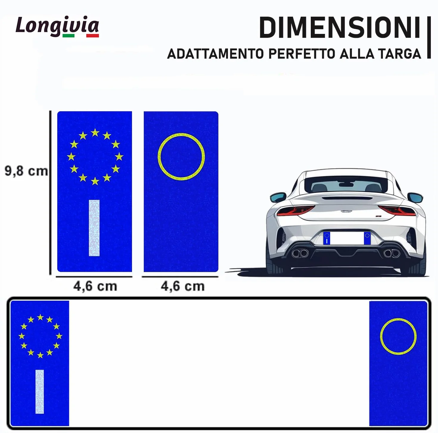 Adesivi Targa Auto Italiana Rifrangenti 4 PEZZI 4.5 x 9.8 cm Ultra Resistente Pioggia Sole UV