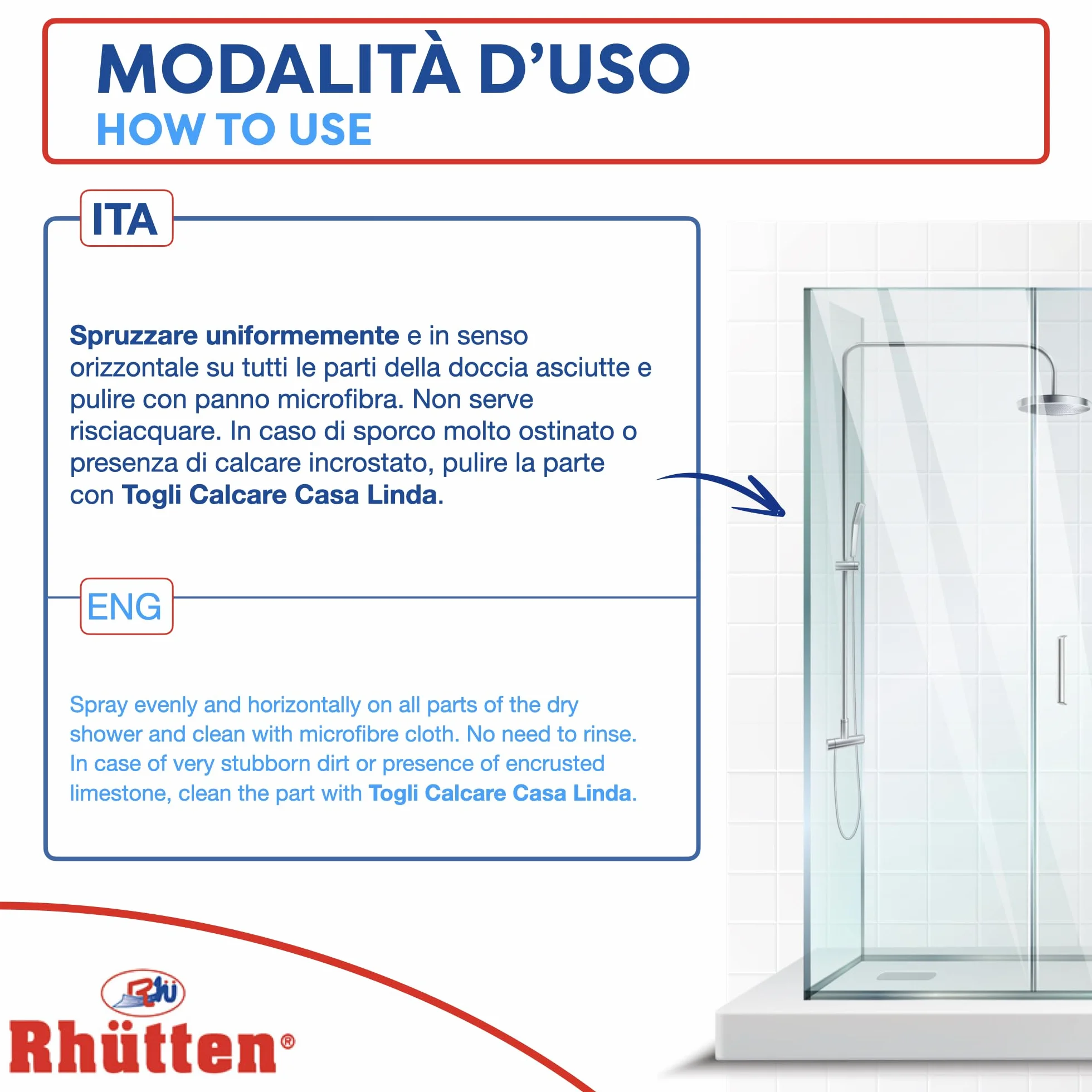 Pulitore per Piastrelle Doccia Rapid Rhutten Casa Linda Idrorepellente 750ml