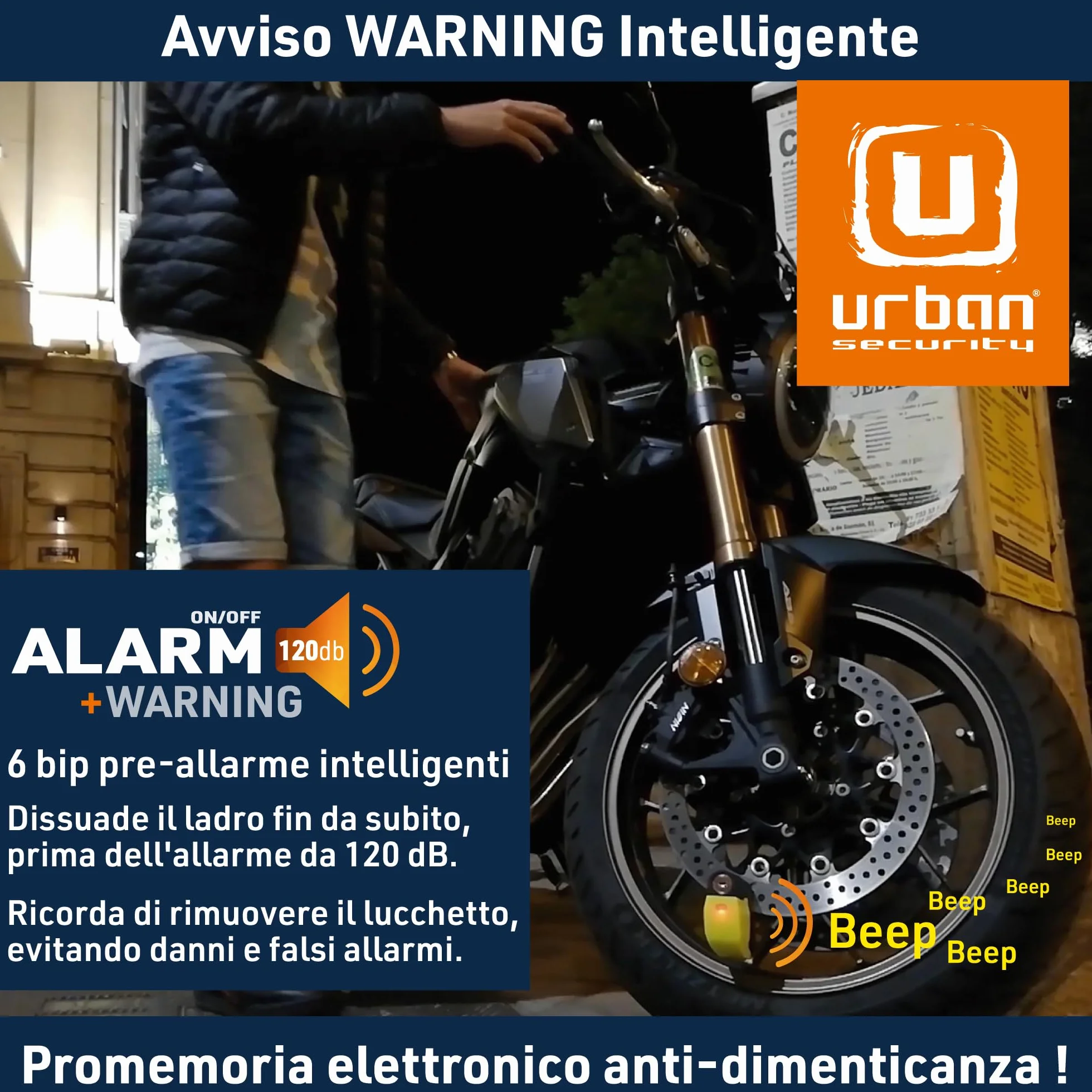 URBAN UR6 Antifurto Moto Blocca Disco con Allarme 120dB LED Impermeabile Sensibilità A+