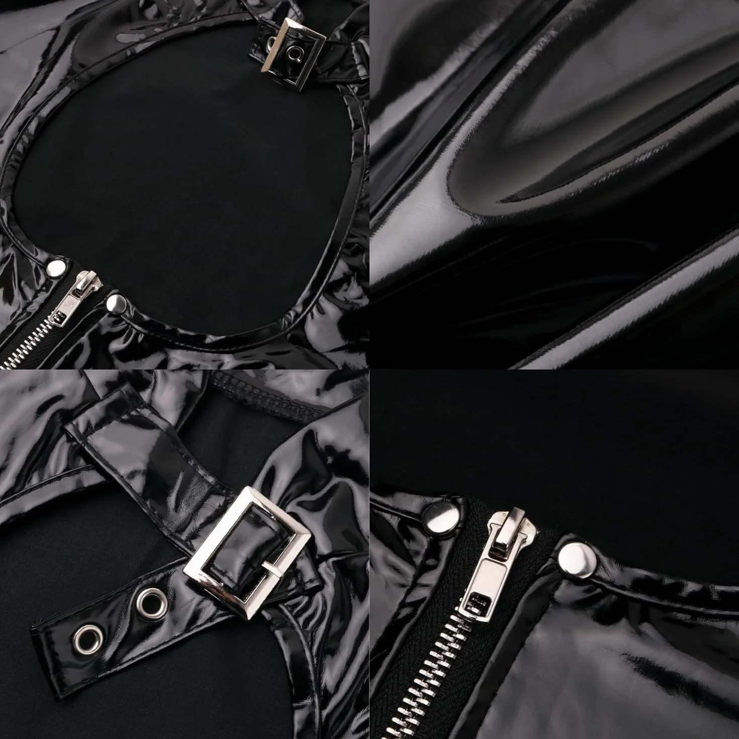 Abito Cerniera in Pelle Sexy Donna Mini Vestito Aderente Latex Wetlook Lingerie Clubwear Corto Pelle Verniciata