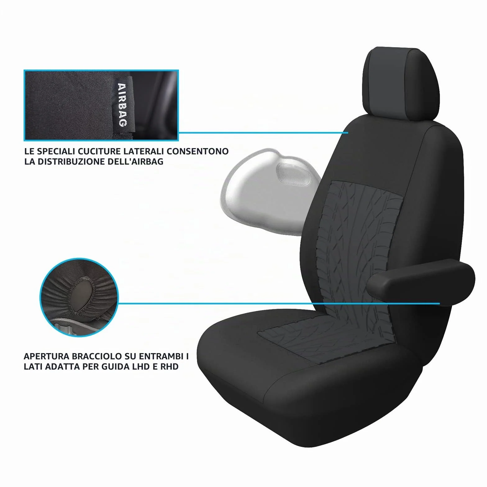TOYOUN Coprisedile Universale Poliestere Copertura Sedile Auto 2+1 Anteriore